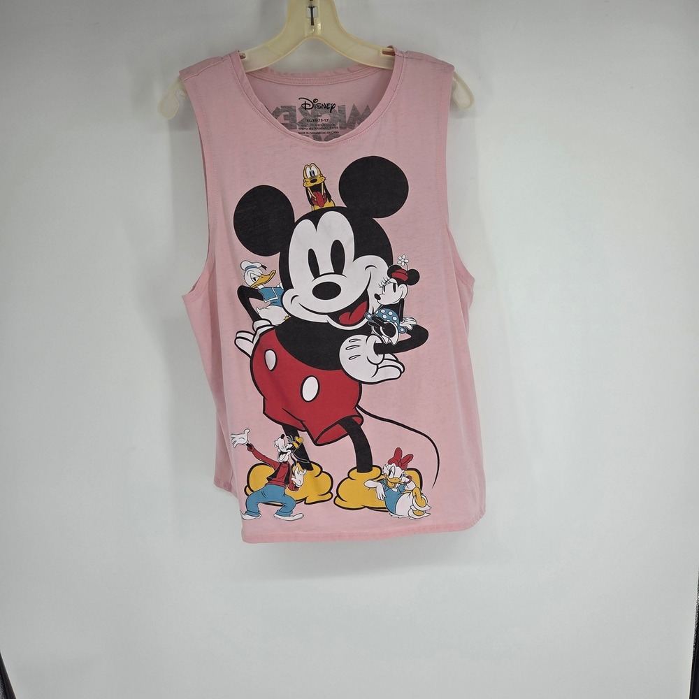 Disney Mickey Mouse Friends Pink Graphic Muscle Tank Top XL 15-17 Sleeveless Tee - Picture 3 of 7